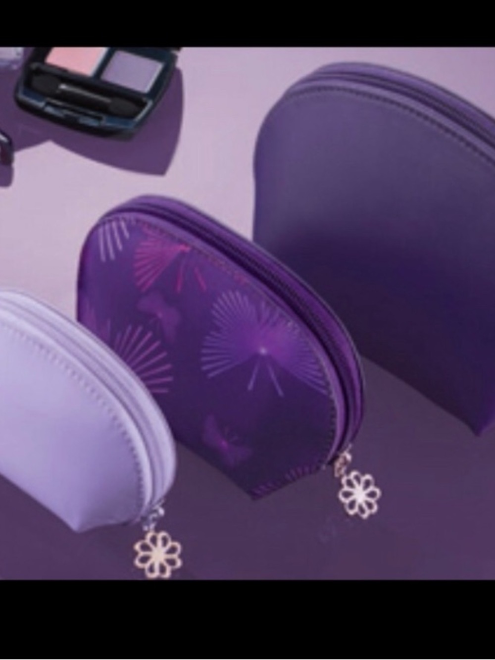 AVON Foundation Against Domestic Violence 3 Purple Nesting Cosmetic Pouches